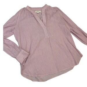 Pink stripe spring tunic cotton sustainable LOFT medium lightweight office prep